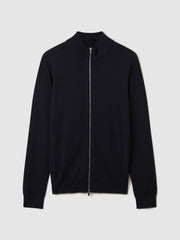 Merino Wool Zip-Through Cardigan Navy | Men