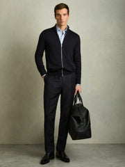 Merino Wool Zip-Through Cardigan Navy | Men