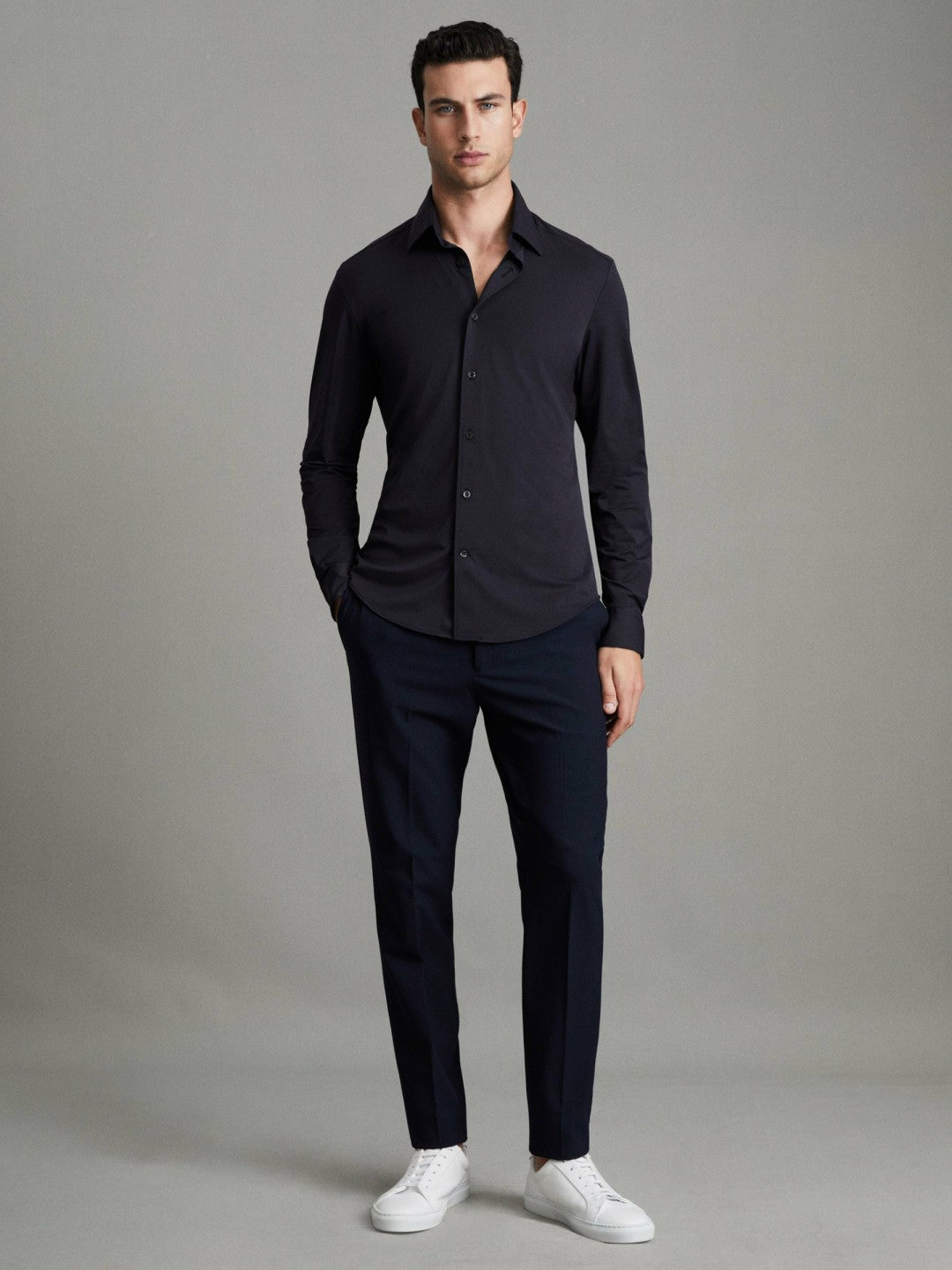 Regular Fit Button-Through Travel Shirt Navy | Men