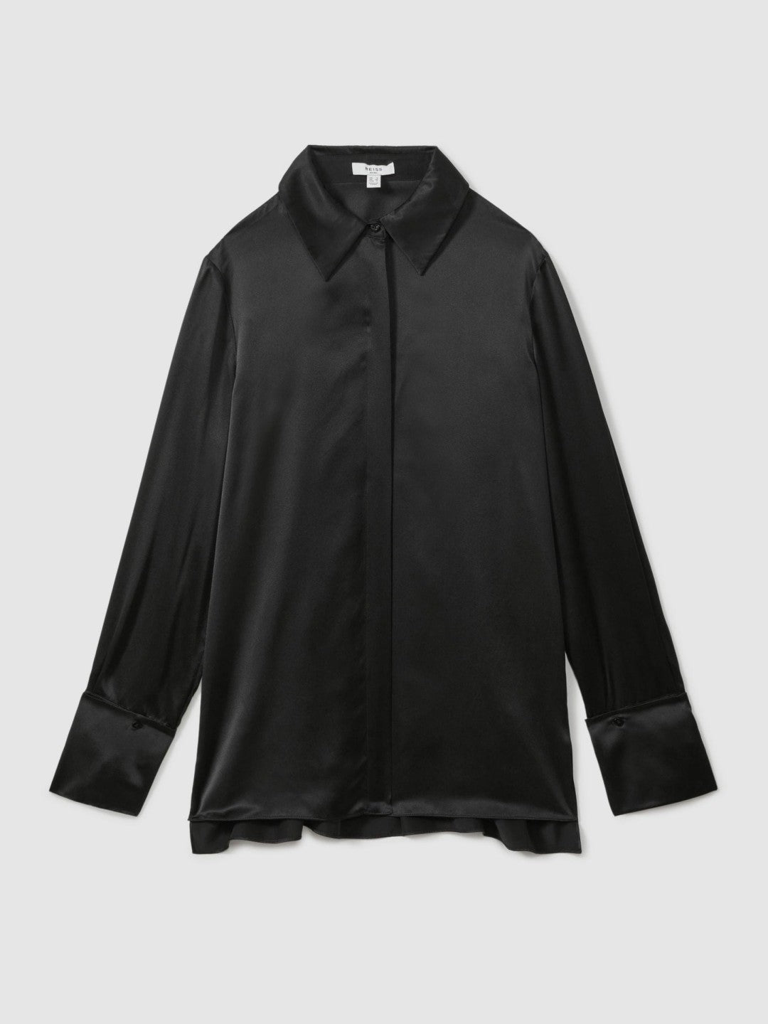 Petite Silk Double-Cuff Button-Through Shirt Black | Women