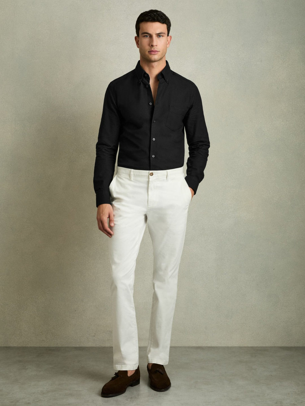 Slim-Fit Button-Down Collar Cotton Oxford Shirt Black | Men