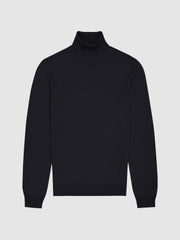 Slim Fit Merino Wool Roll Neck Jumper Navy | Men