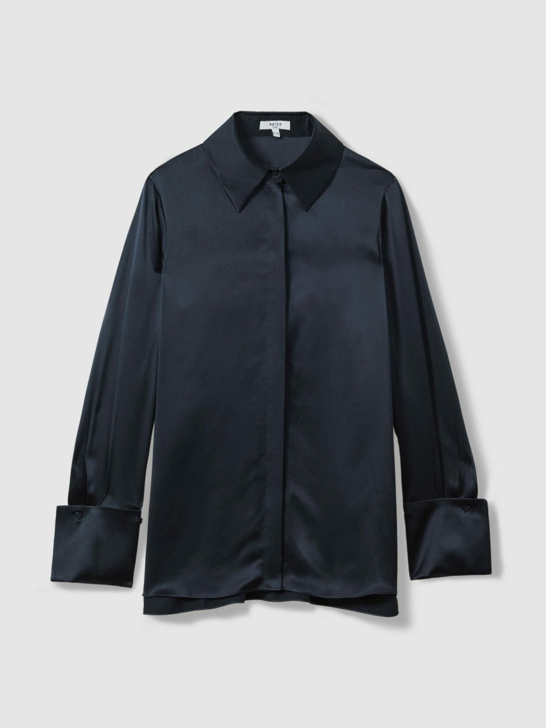 Silk Double-Cuff Button-Through Shirt Navy | Women