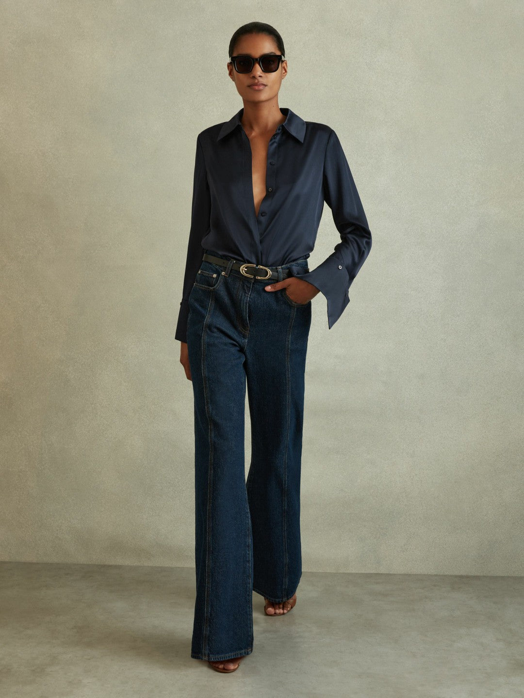 Silk Double-Cuff Button-Through Shirt Navy | Women