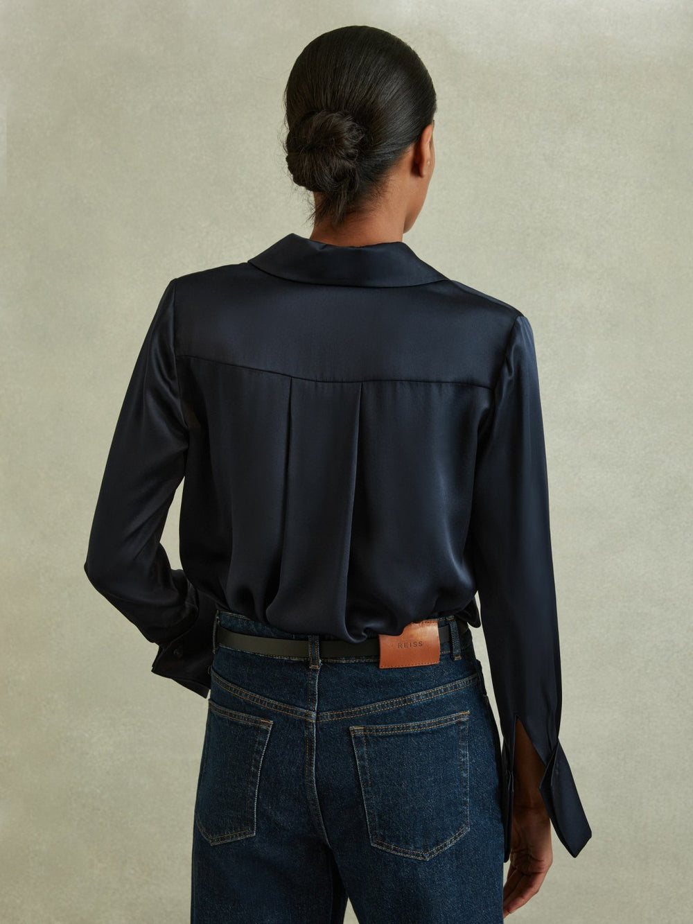 Silk Double-Cuff Button-Through Shirt Navy | Women