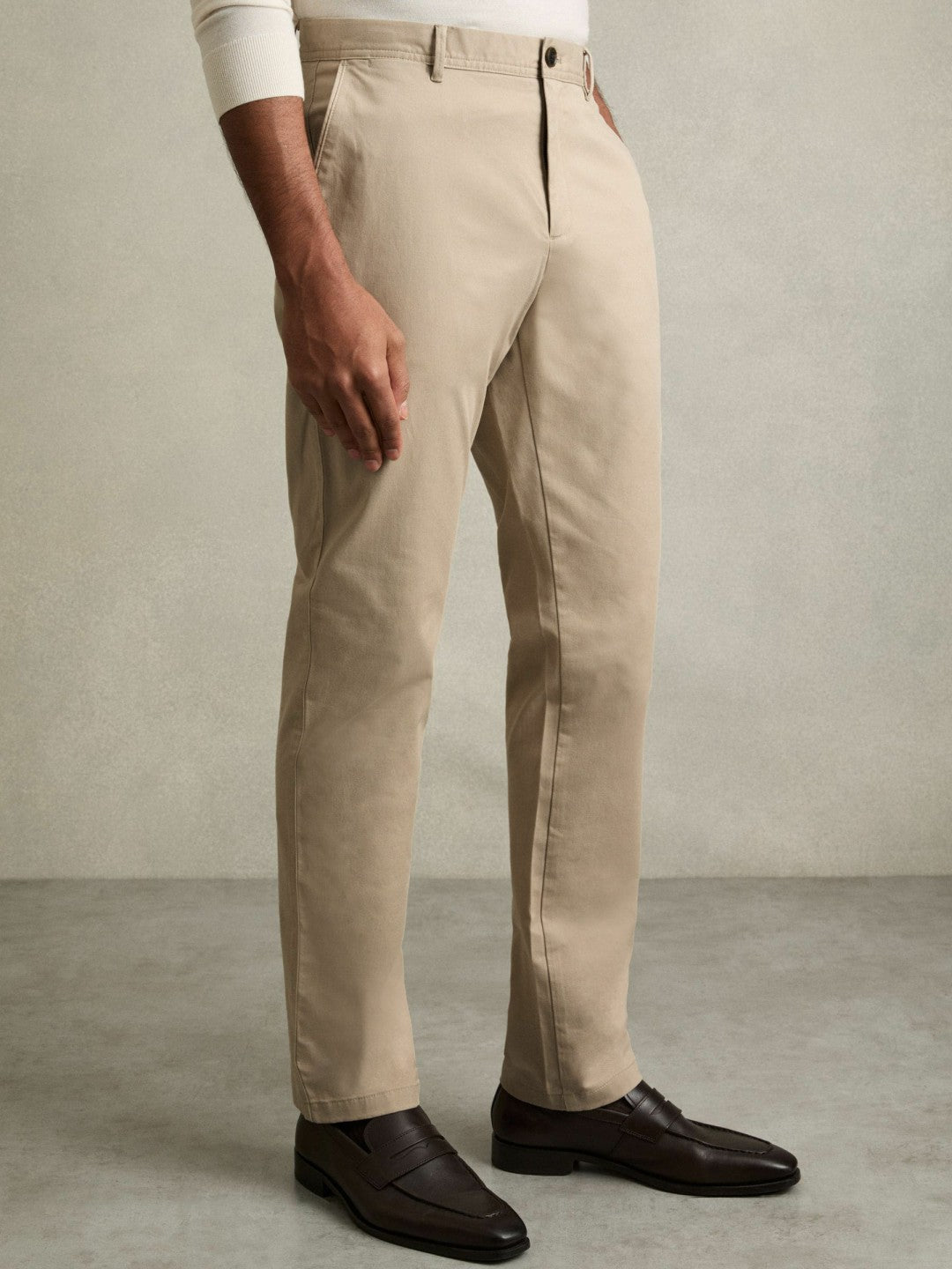 Slim Fit Washed Cotton Blend Chinos Stone | Men