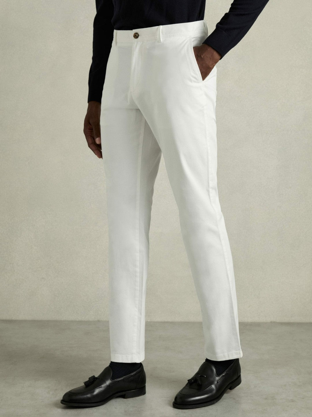 Slim Fit Washed Cotton Blend Chinos White | Men