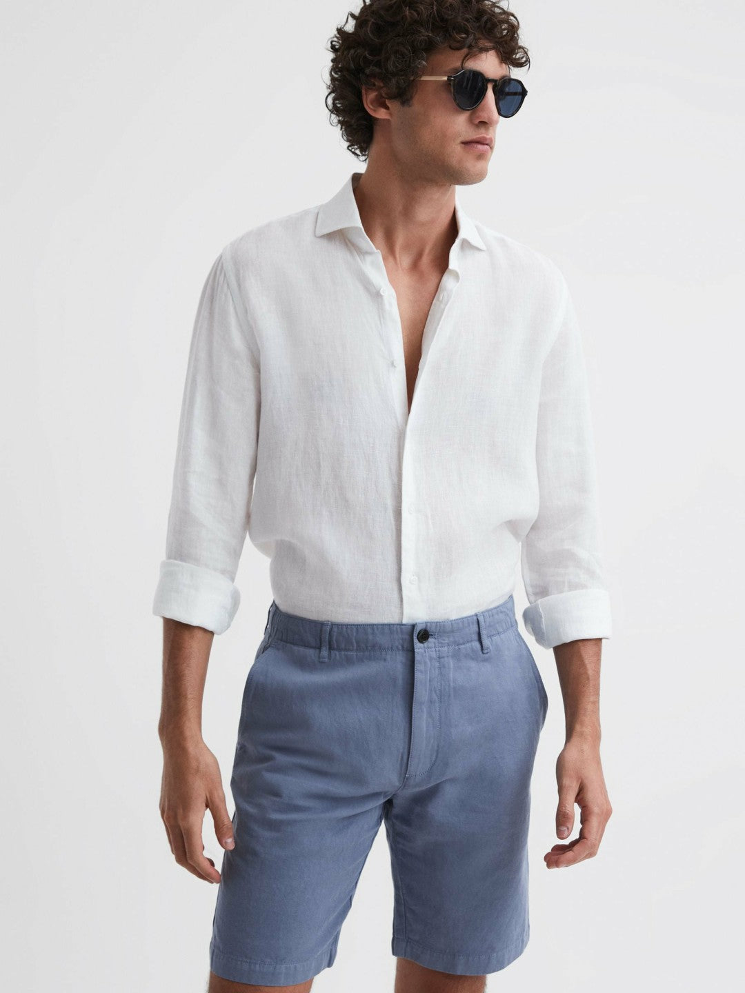 Cotton-Linen Blend Shorts Airforce Blue | Men