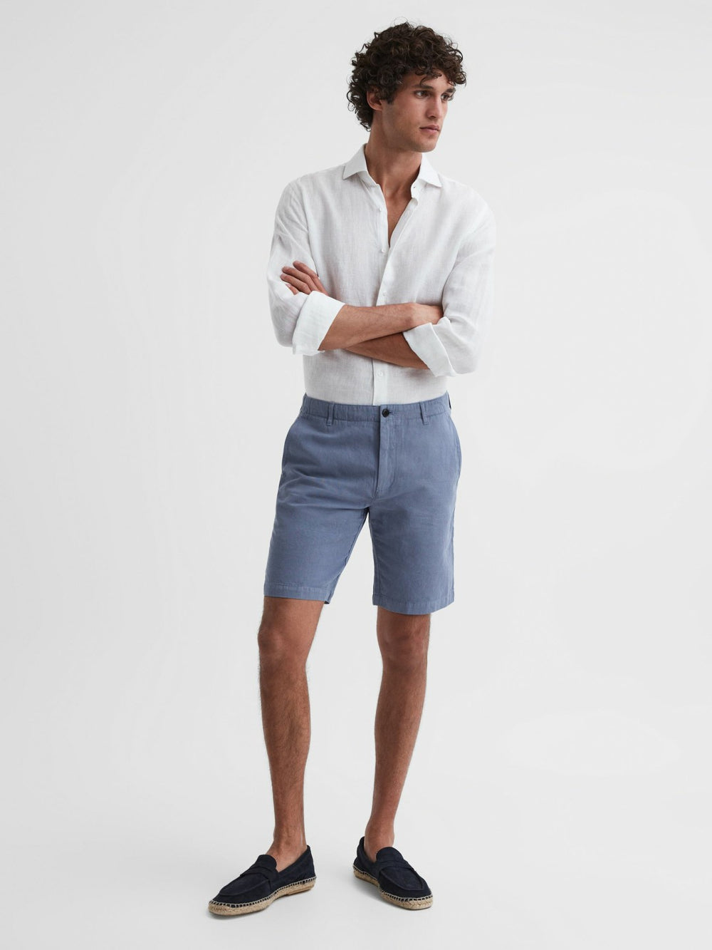 Cotton-Linen Blend Shorts Airforce Blue | Men