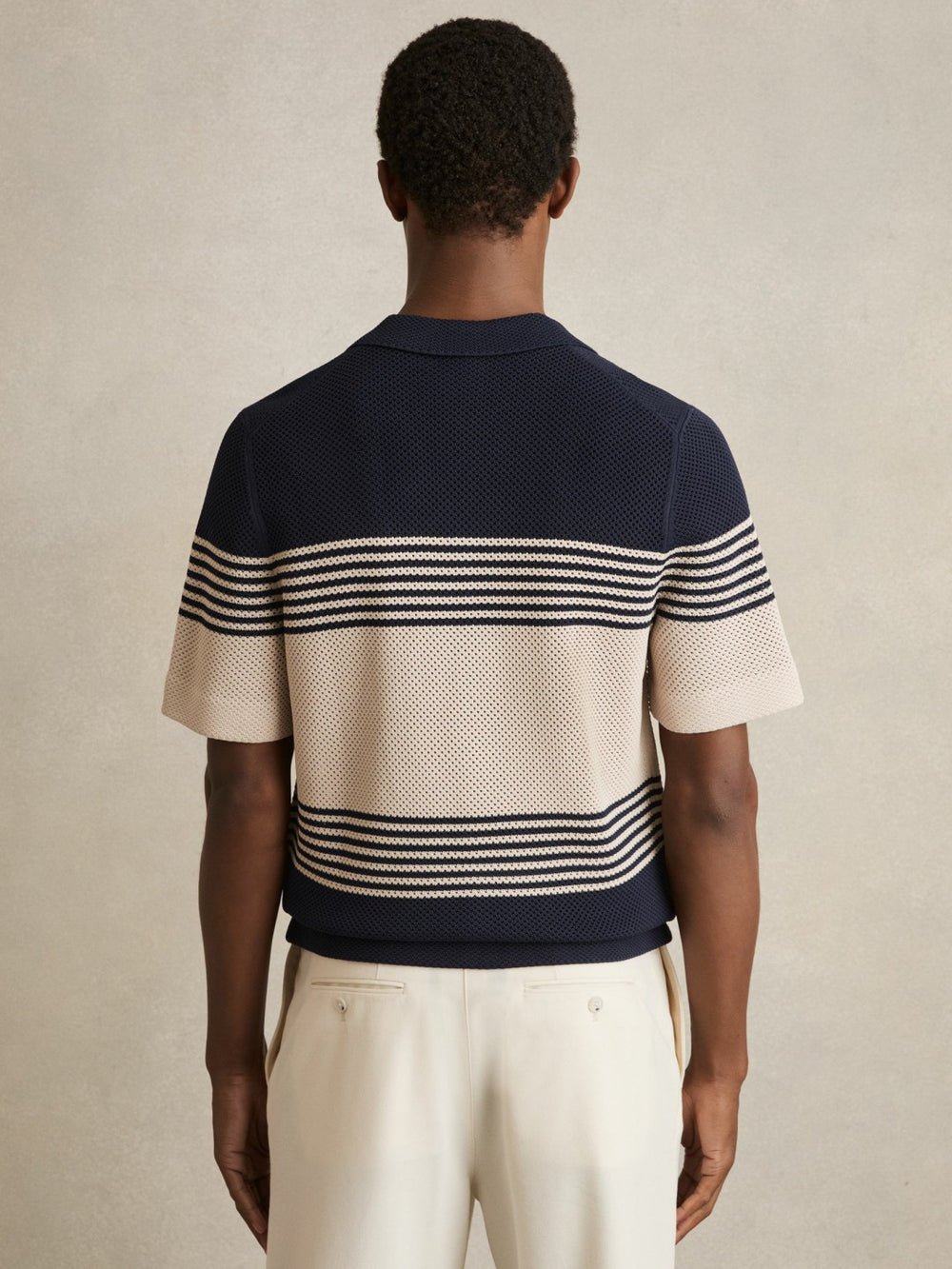 Stripe Textured-Knit Cuban-Collar Shirt Navy/Stone | Men