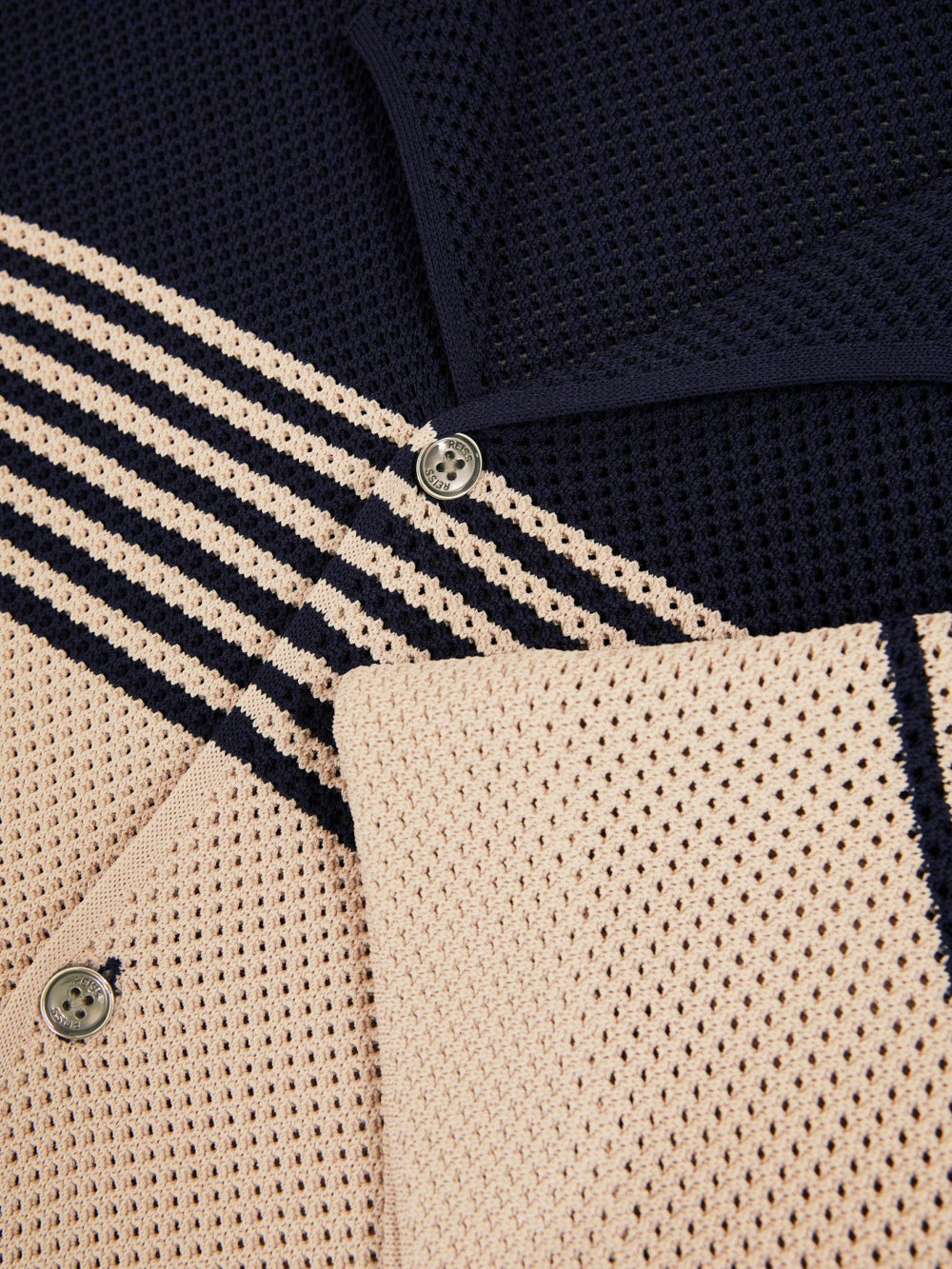 Stripe Textured-Knit Cuban-Collar Shirt Navy/Stone | Men
