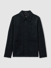 Checked Button Through Worker Jacket Navy Melange | Men