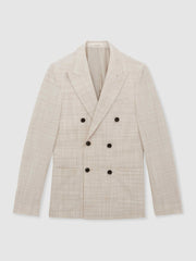 Double-Breasted Check Suit Blazer Regular-Fit Stone | Men
