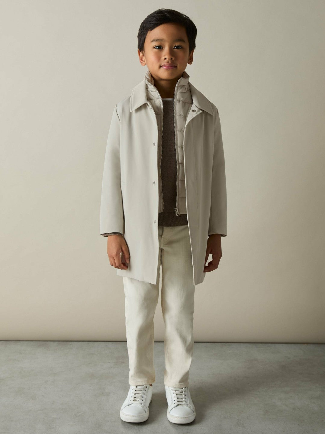 9-13 yrs Gabardine Coat with Removable Gilet Stone | Children & Baby