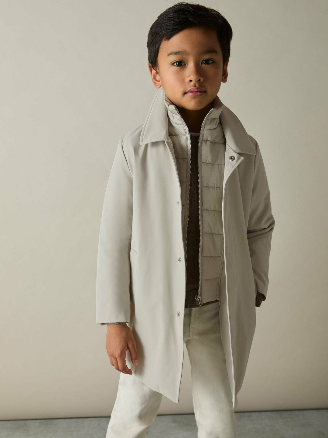 3-9 yrs Gabardine Coat with Removable Gilet Stone | Children & Baby