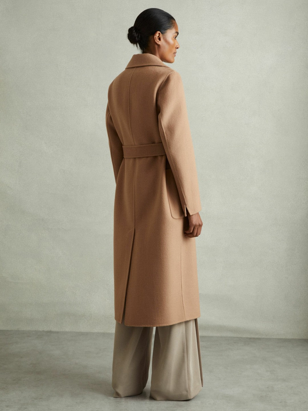 Wool Blend Double Breasted Blindseam Coat Light Camel | Women