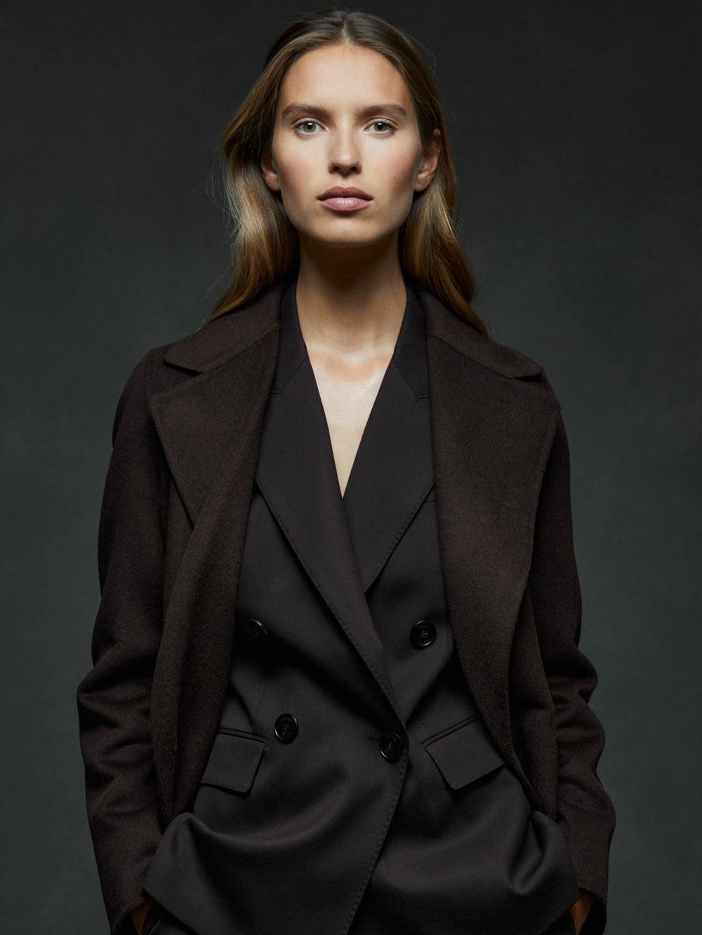 Wool Blend Double Breasted Blindseam Coat Chocolate | Women