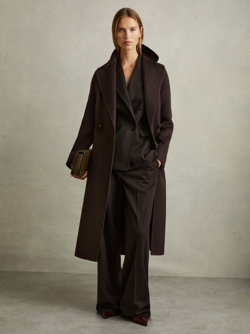 Wool Blend Double Breasted Blindseam Coat Chocolate | Women