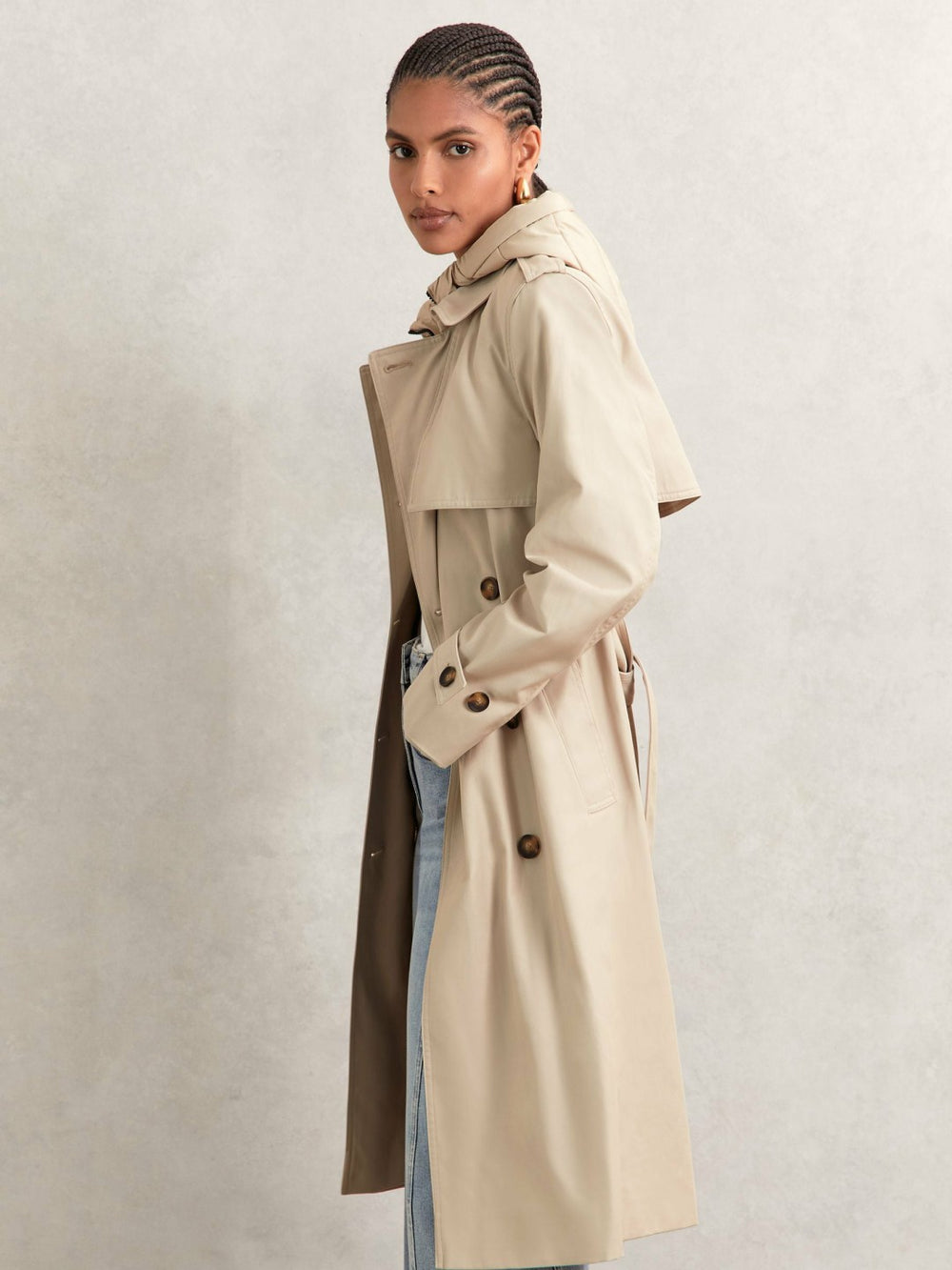 Hooded Insert Trench Coat Stone | Women