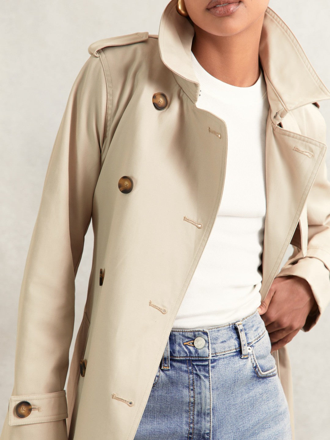 Hooded Insert Trench Coat Stone | Women