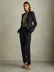 Textured Single Breasted Suit Blazer Navy | Women