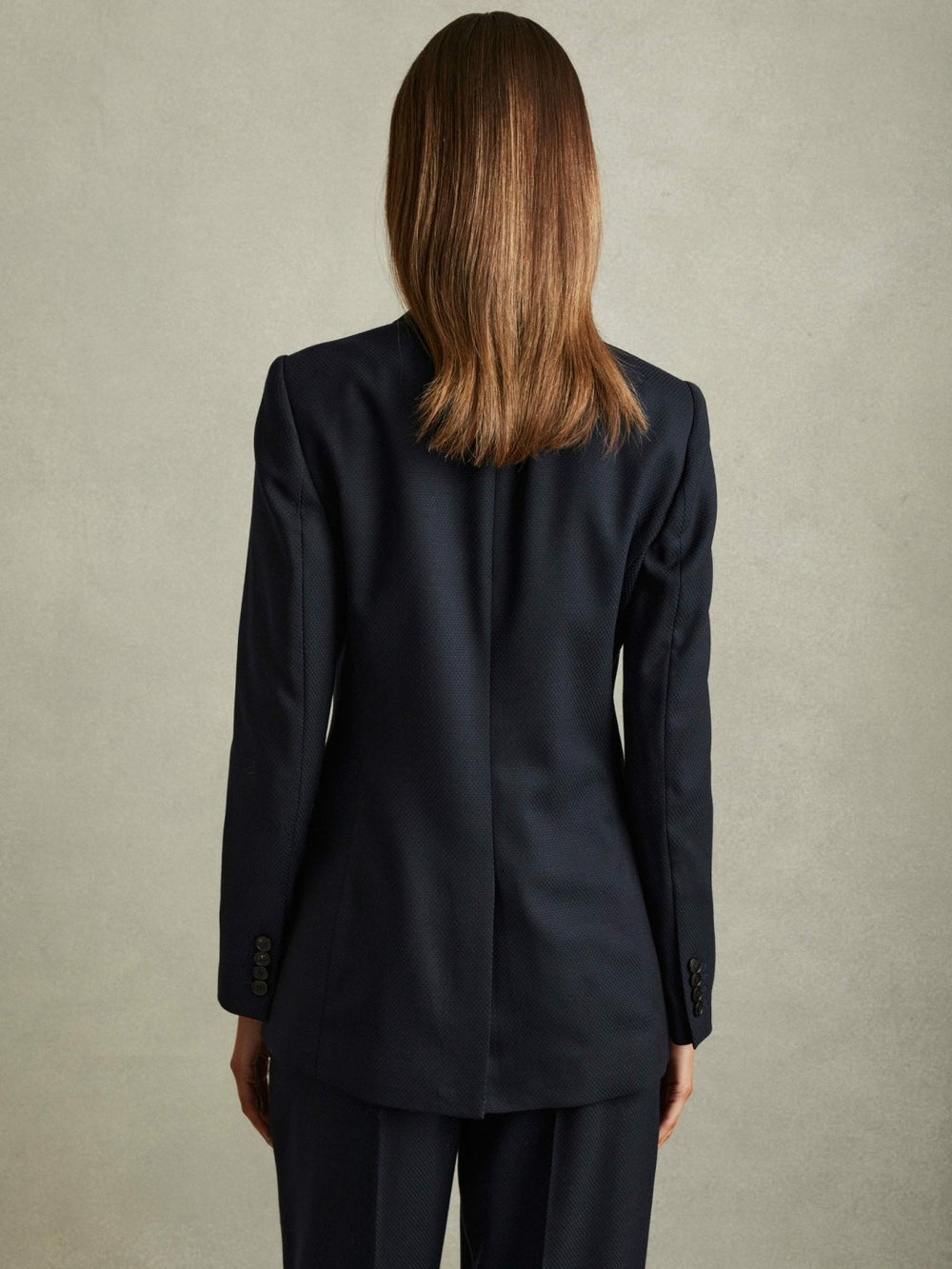 Textured Single Breasted Suit Blazer Navy | Women