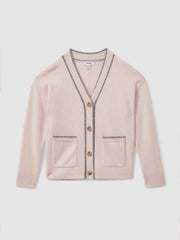 9-13 yrs Wool-Blend Stripe-Detail Cardigan With Cashmere Pink | Children & Baby