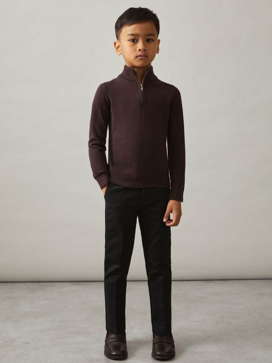 3-9 yrs Merino Wool Half-Zip Funnel Neck Jumper Dark Bordeaux | Children & Baby