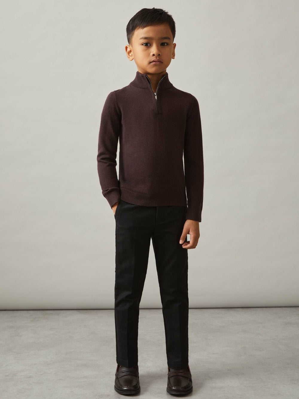 3-9 yrs Merino Wool Half-Zip Funnel Neck Jumper Dark Bordeaux | Children & Baby