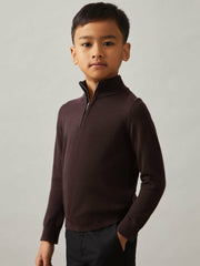 9-13 yrs Merino Wool Half-Zip Funnel Neck Jumper Dark Bordeaux | Children & Baby