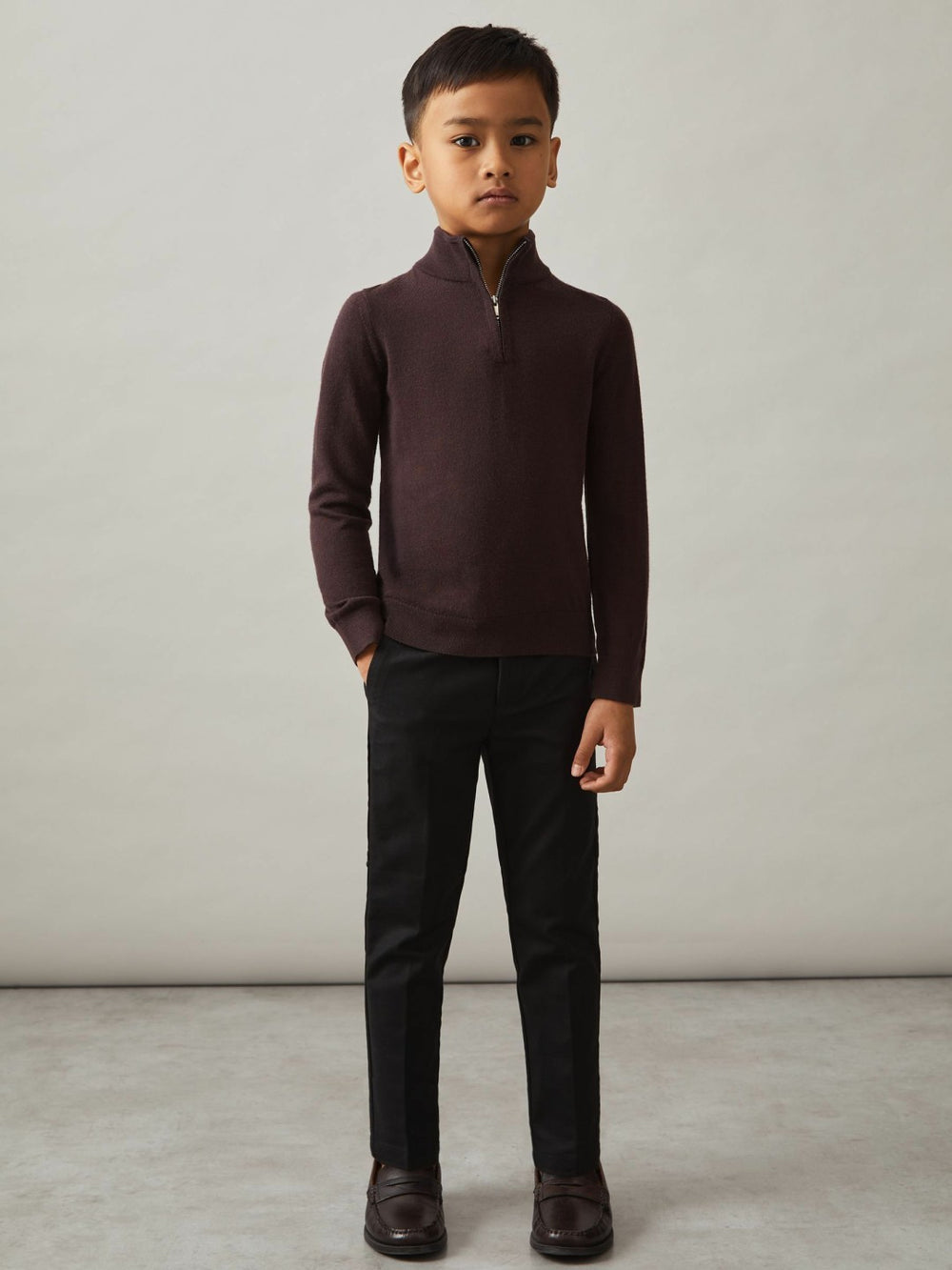 9-13 yrs Merino Wool Half-Zip Funnel Neck Jumper Dark Bordeaux | Children & Baby