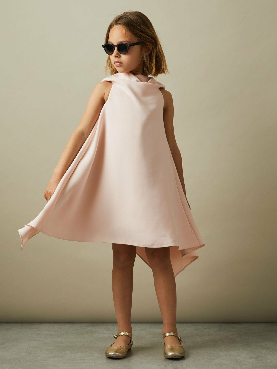 13-14 yrs High-Neck Drape Back Dress Pink | Children & Baby