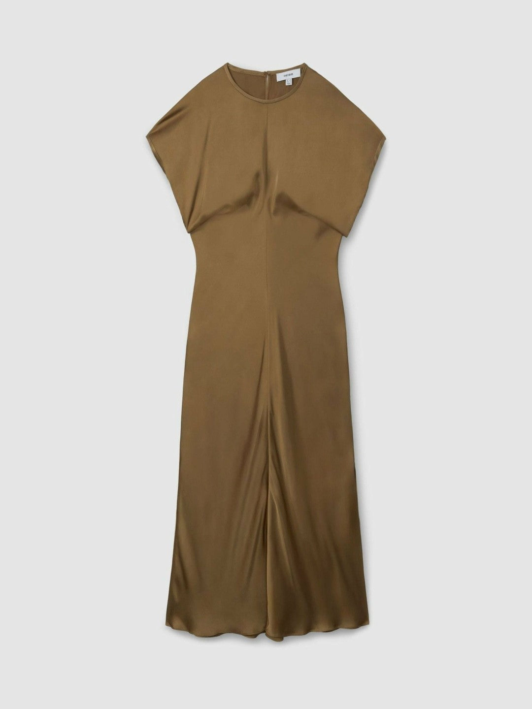 Satin Short-Sleeve Midi Dress Khaki | Women