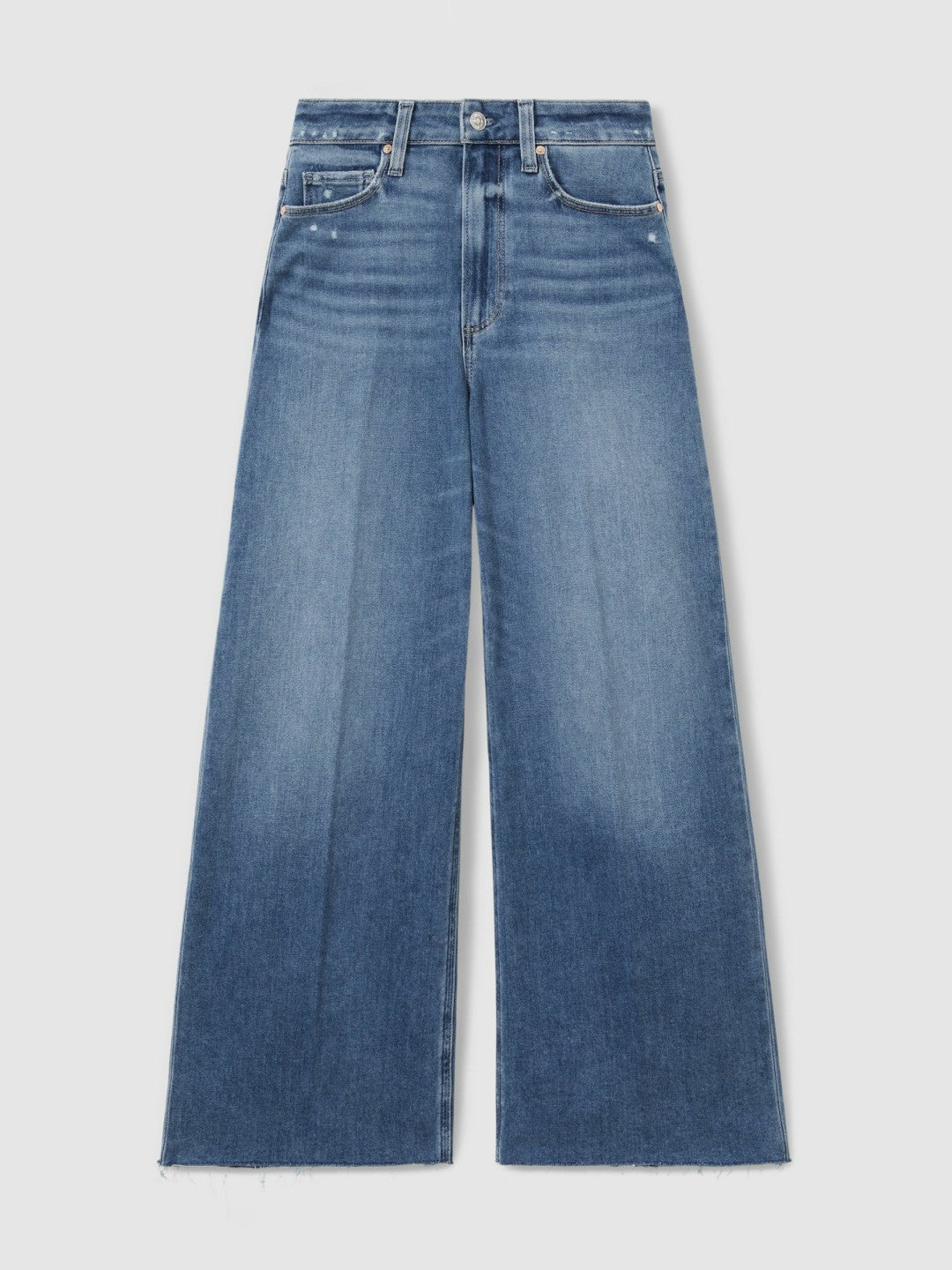 Paige Wide Leg Raw Hem Cropped Jeans Rock Show Blue | Women