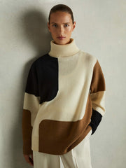 Wool-Cashmere Colourblock-Intarsia Jumper Cream/Brown | Women