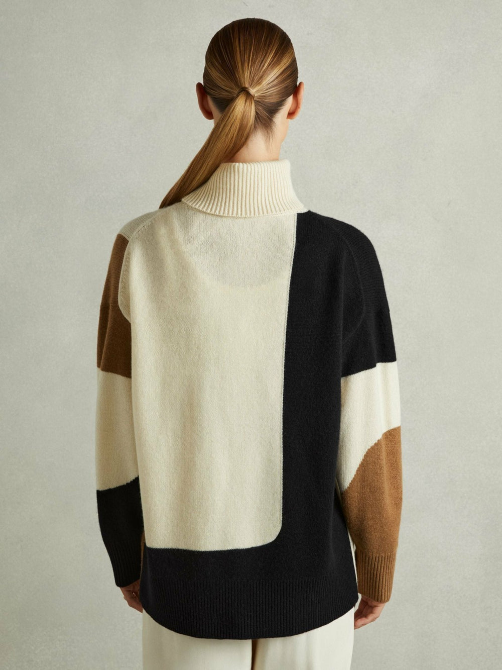 Wool-Cashmere Colourblock-Intarsia Jumper Cream/Brown | Women