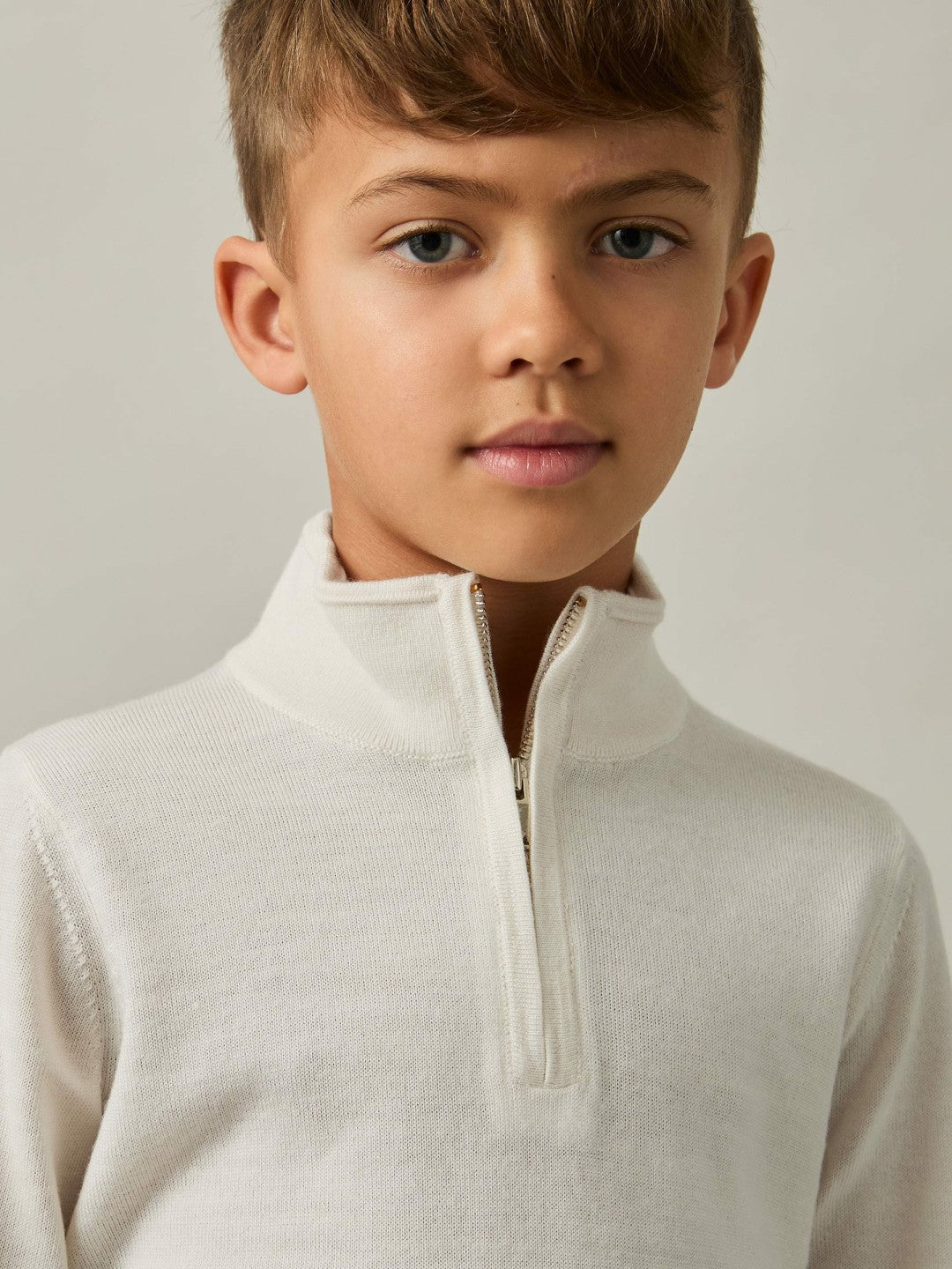 9-13 yrs Merino Wool Half-Zip Funnel Neck Jumper Snow | Children & Baby