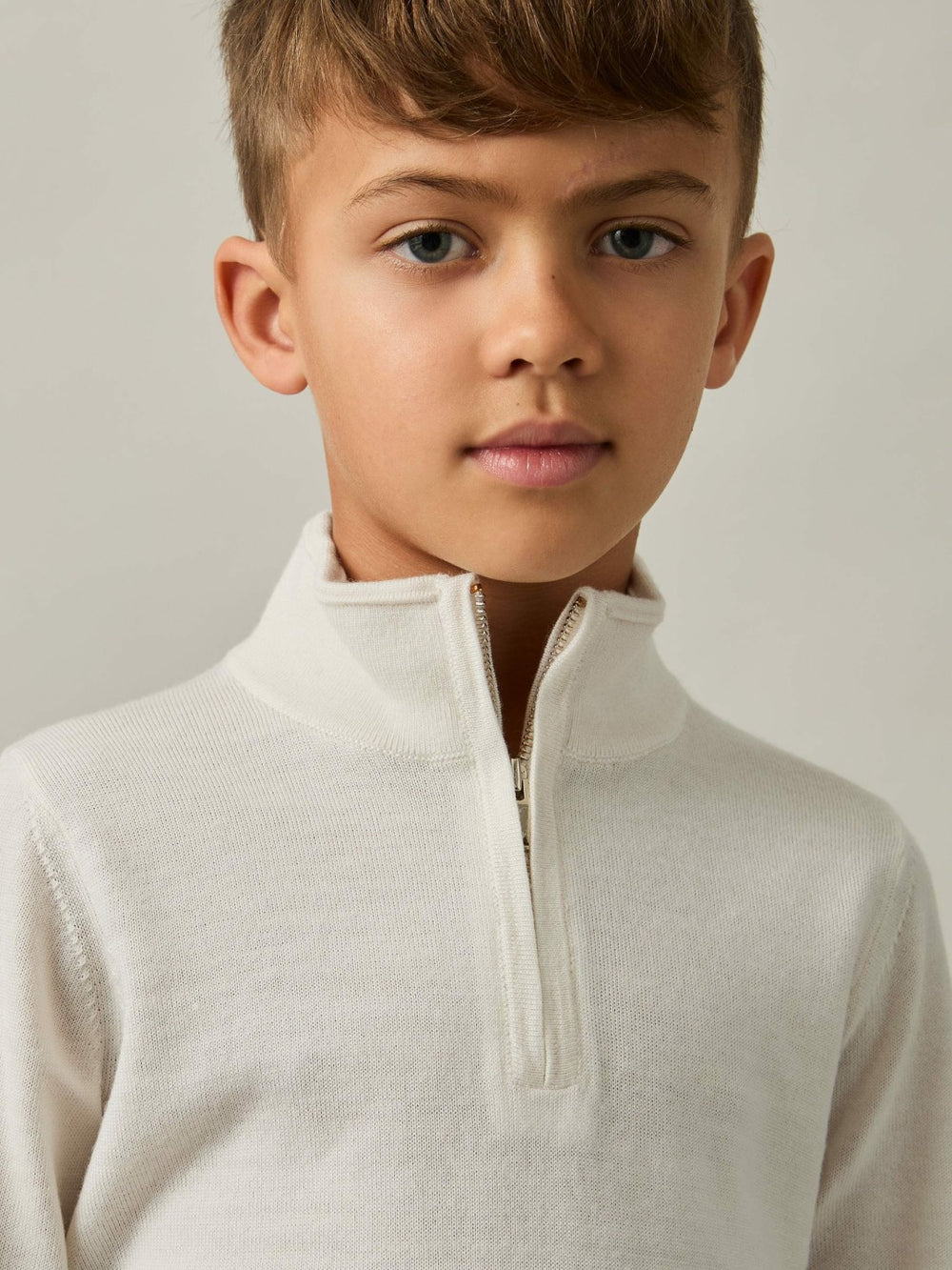 9-13 yrs Merino Wool Half-Zip Funnel Neck Jumper Snow | Children & Baby