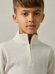 9-13 yrs Merino Wool Half-Zip Funnel Neck Jumper Snow | Children & Baby