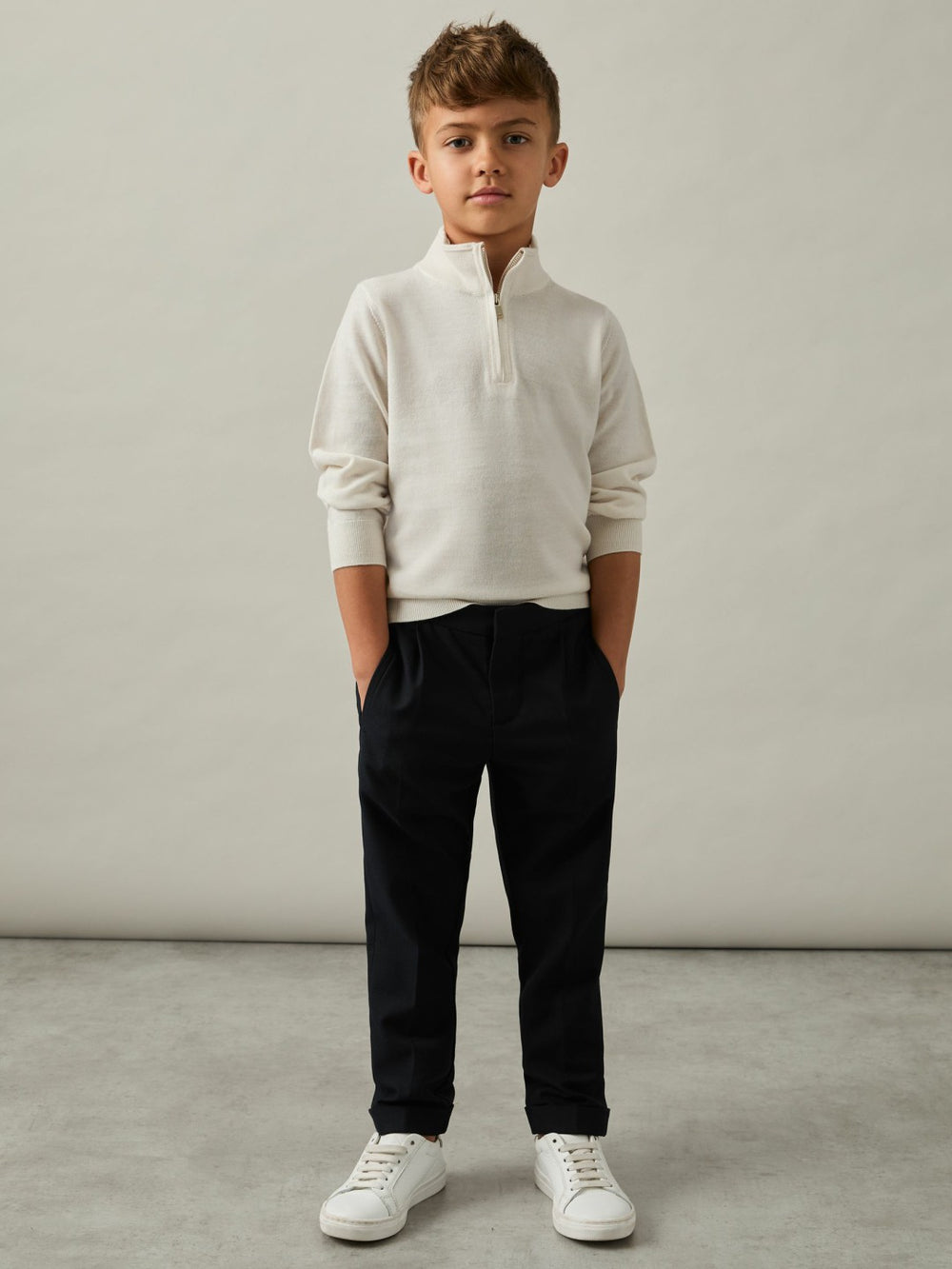 9-13 yrs Merino Wool Half-Zip Funnel Neck Jumper Snow | Children & Baby