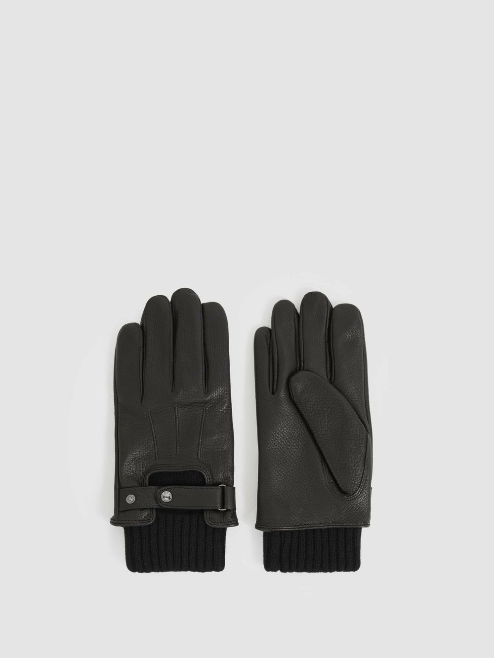 Leather Ribbed-Cuff Gloves Black | Men