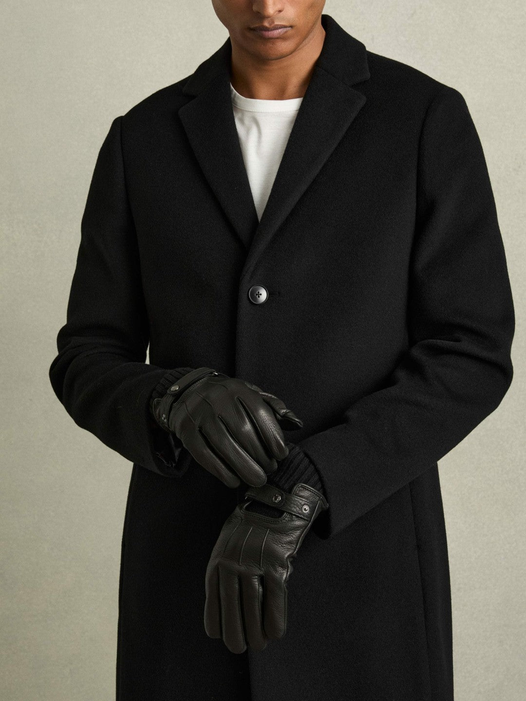 Leather Ribbed-Cuff Gloves Black | Men