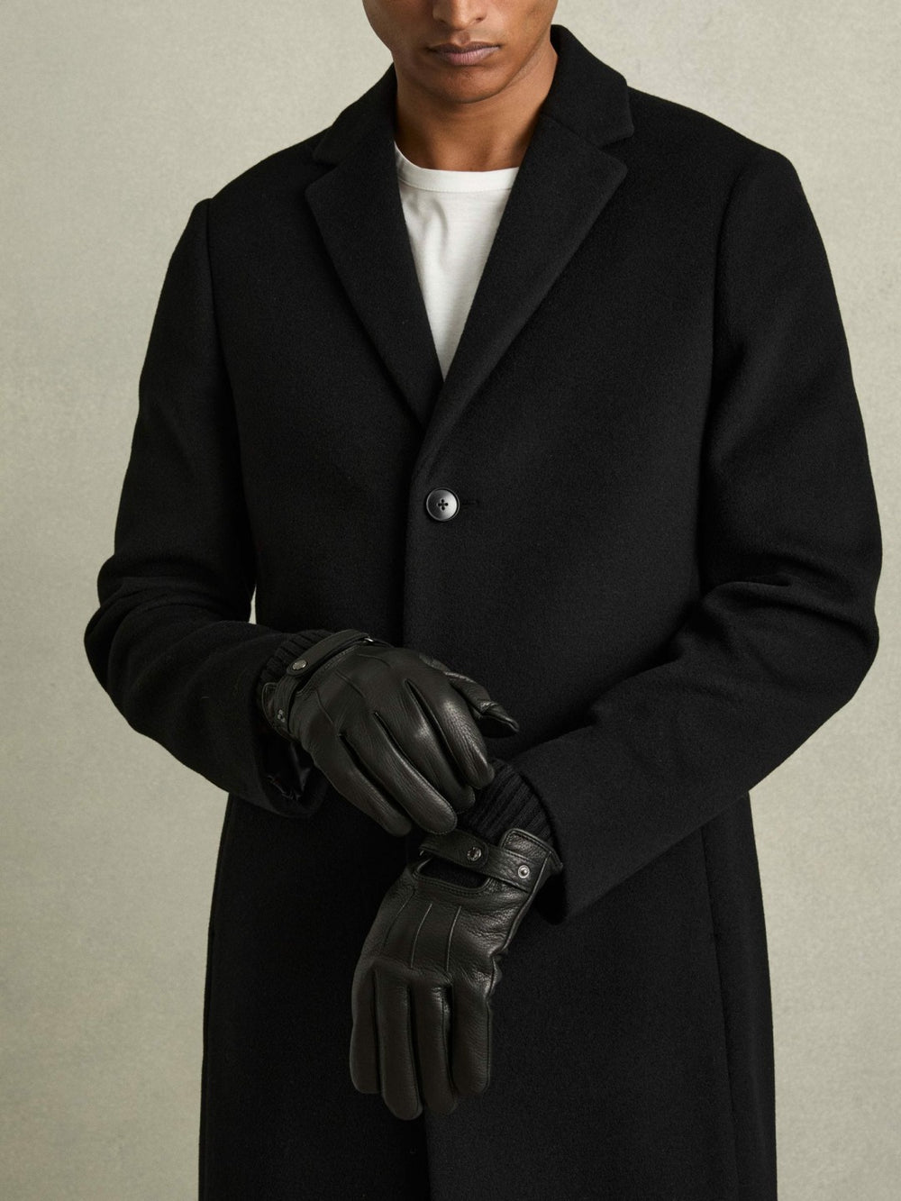 Leather Ribbed-Cuff Gloves Black | Men