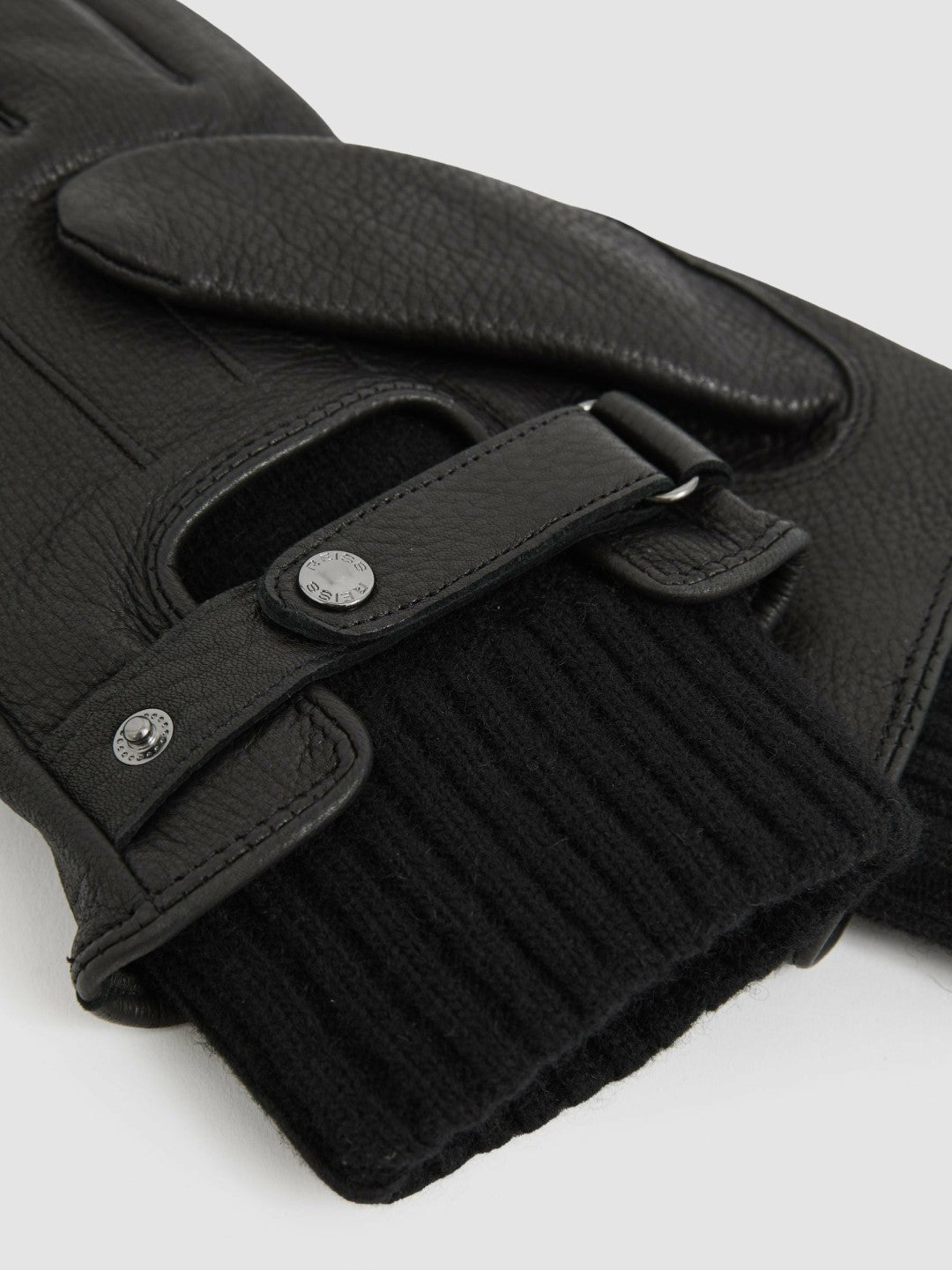 Leather Ribbed-Cuff Gloves Black | Men