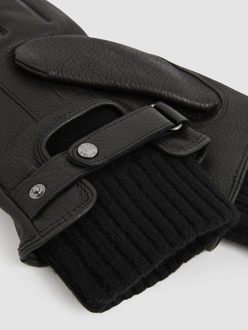 Leather Ribbed-Cuff Gloves Black | Men
