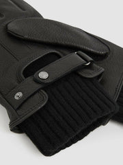 Leather Ribbed-Cuff Gloves Black | Men