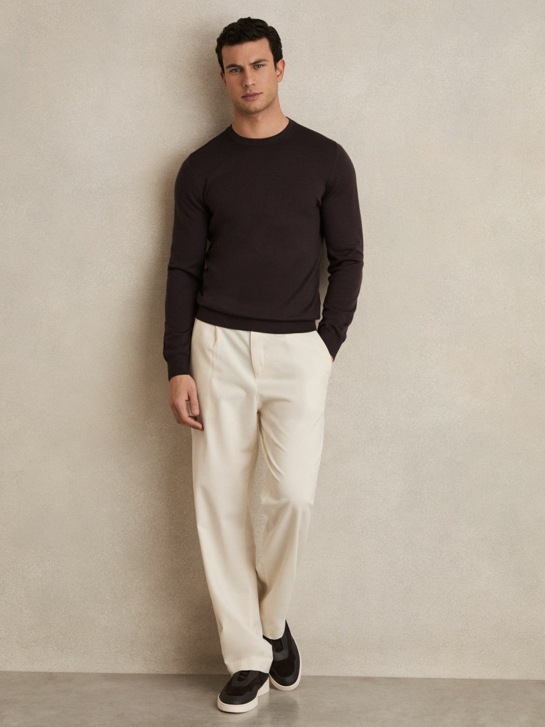 Merino Wool Crew Neck Jumper Dark Bordeaux | Men