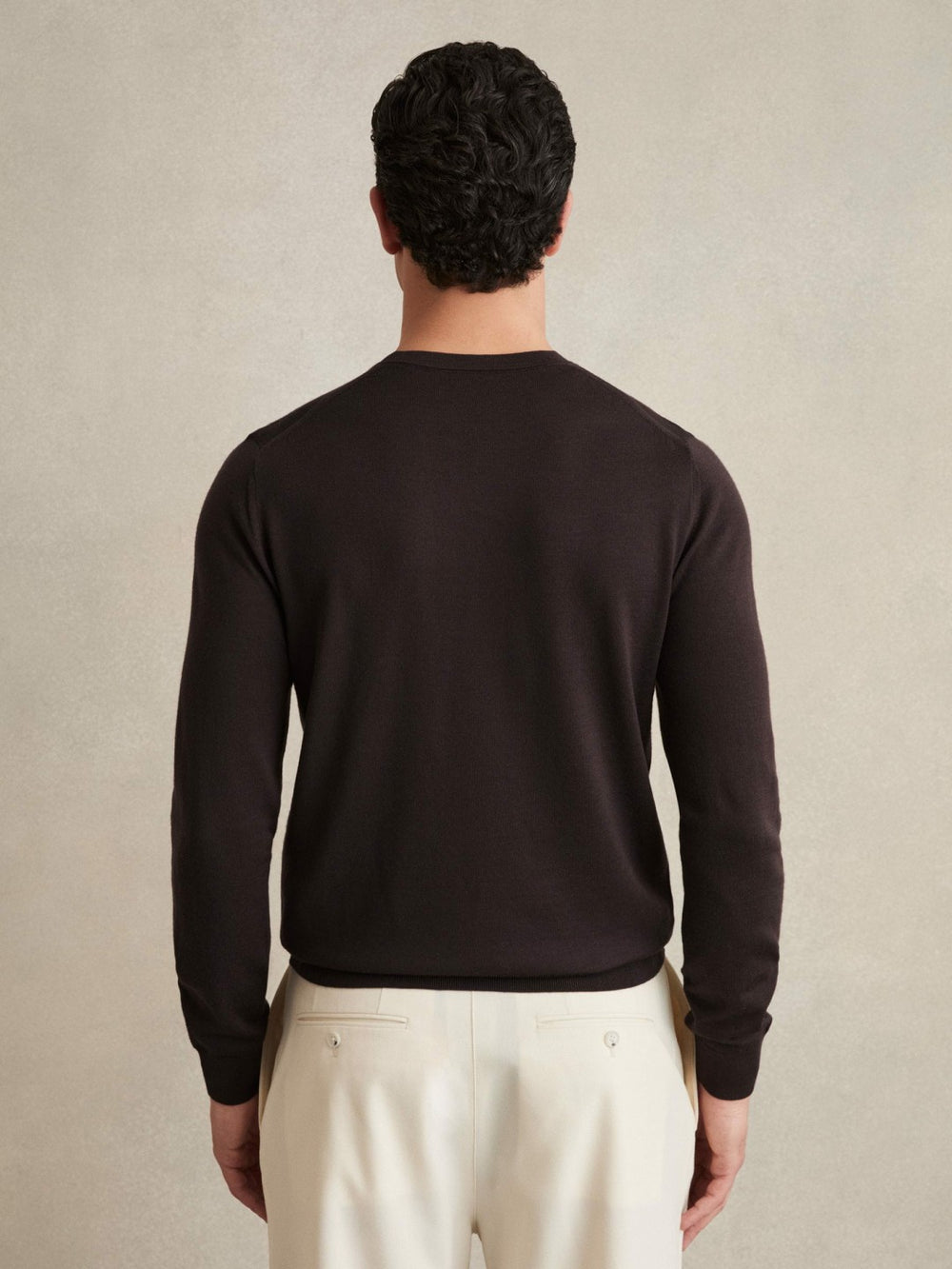 Merino Wool Crew Neck Jumper Dark Bordeaux | Men