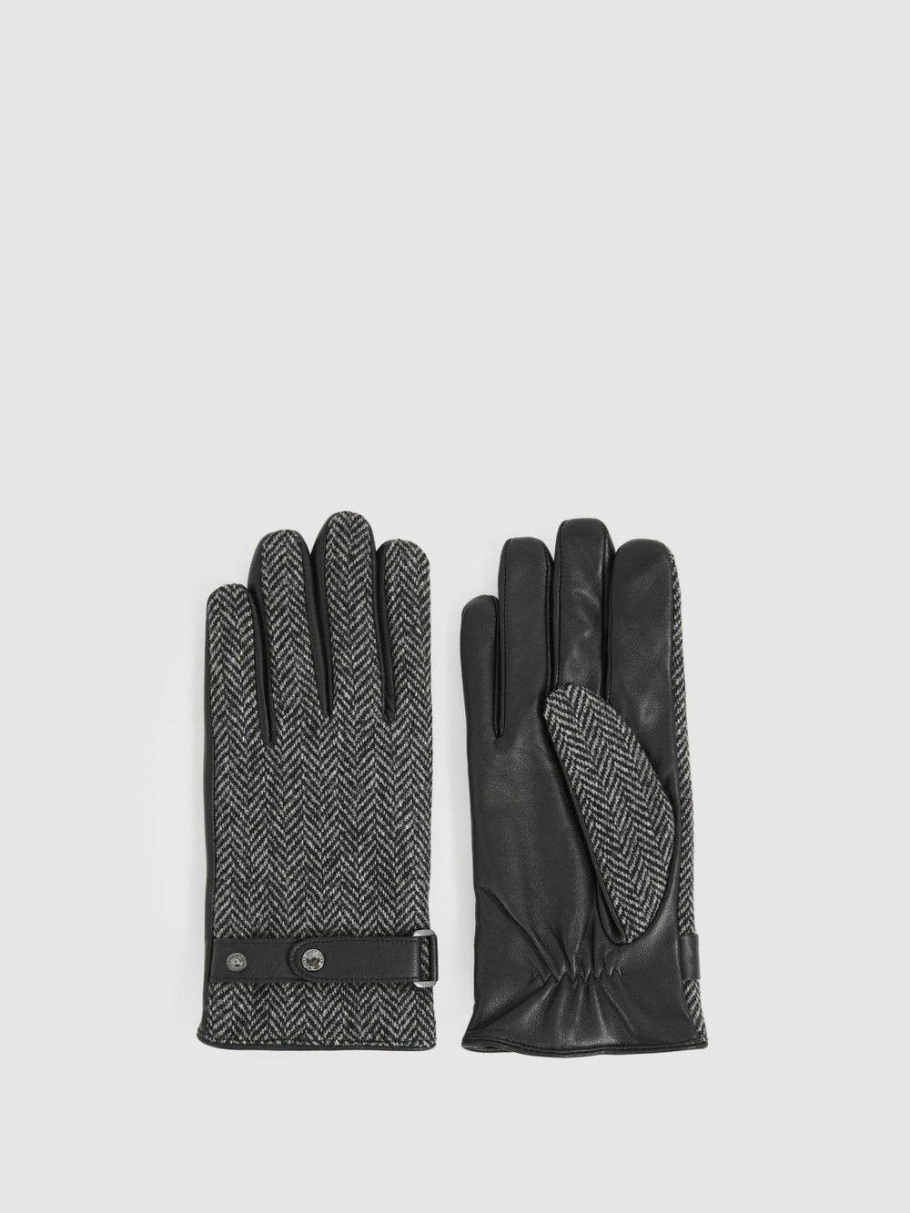 Leather And Wool-Blend Herringbone Gloves Black | Men