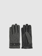 Leather And Wool-Blend Herringbone Gloves Black | Men